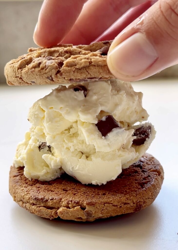chocolate chip cookie ice cream sandwich