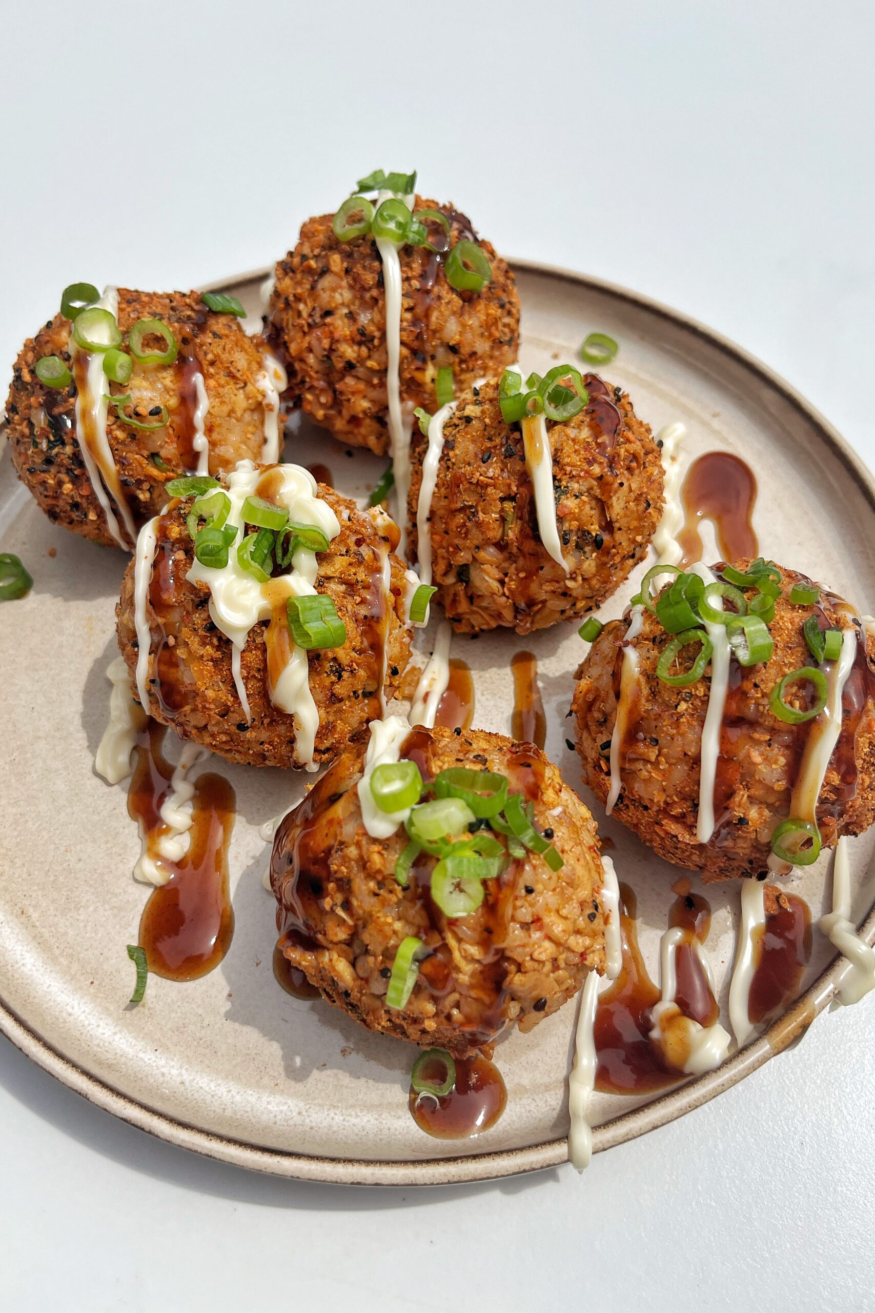 Vegan Rice Balls on cream plate