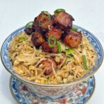 Pork belly fried rice in a bowl