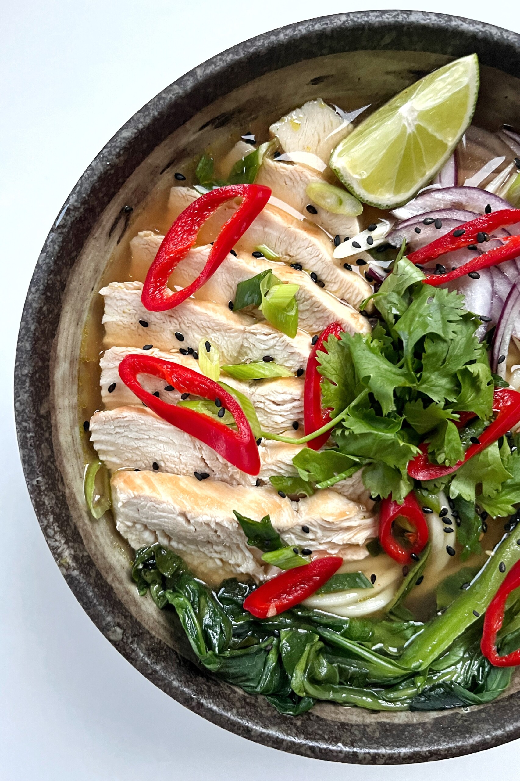 Close up of Wagamama chilli chicken ramen recipe.