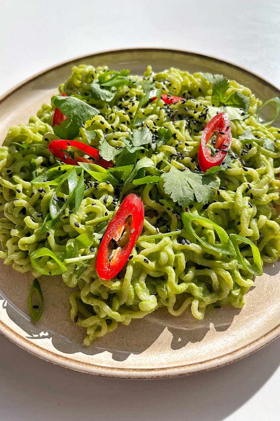Green tahini miso noodles.
