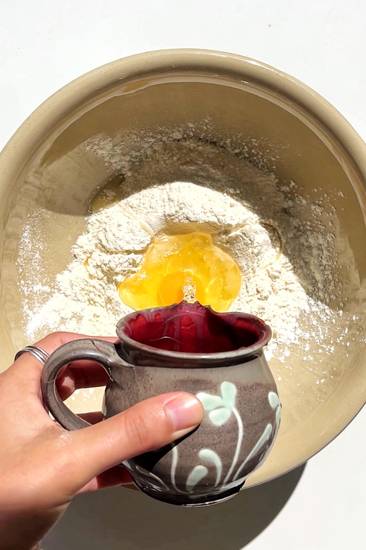 Making dumpling dough.
