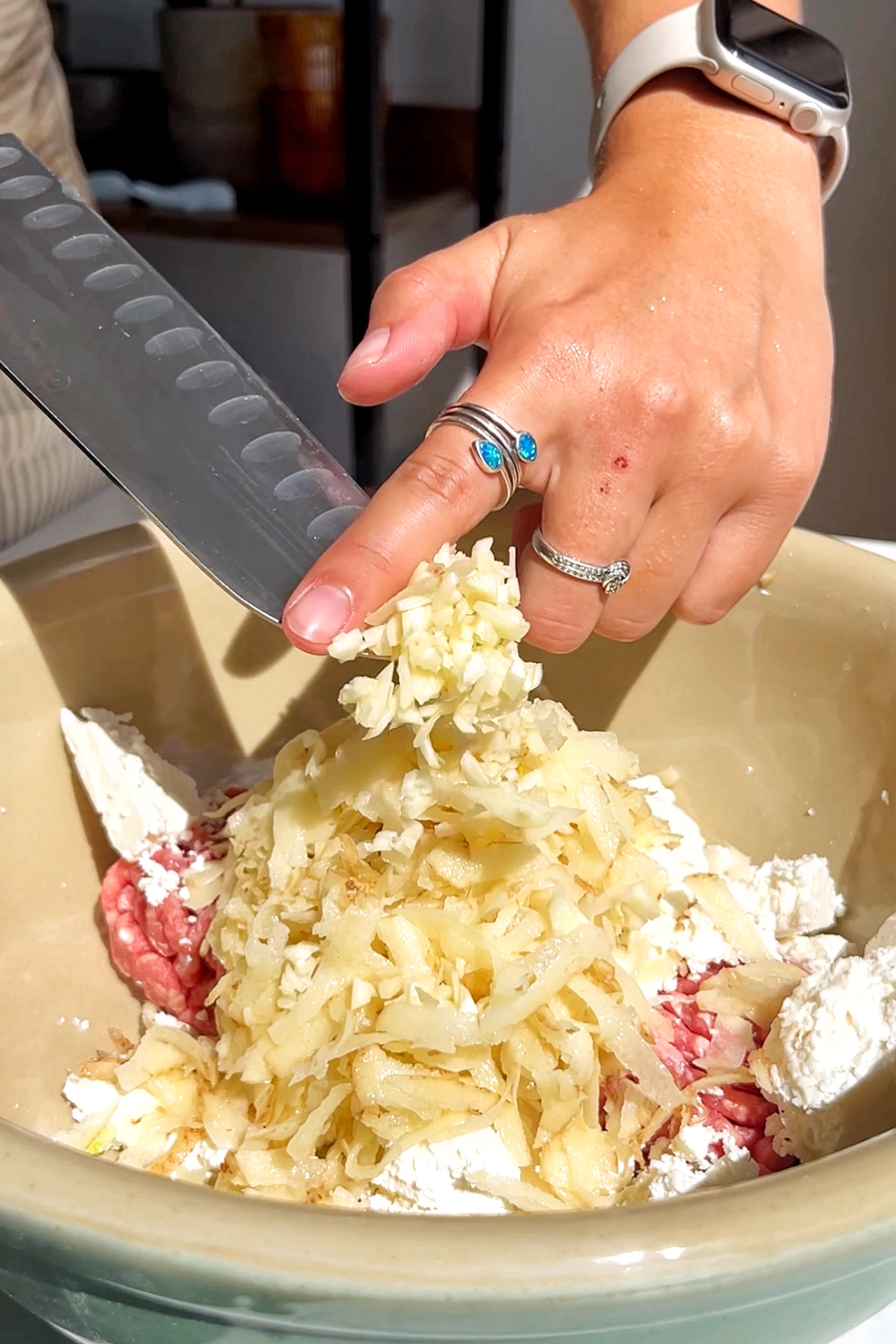 Making dumpling filling.