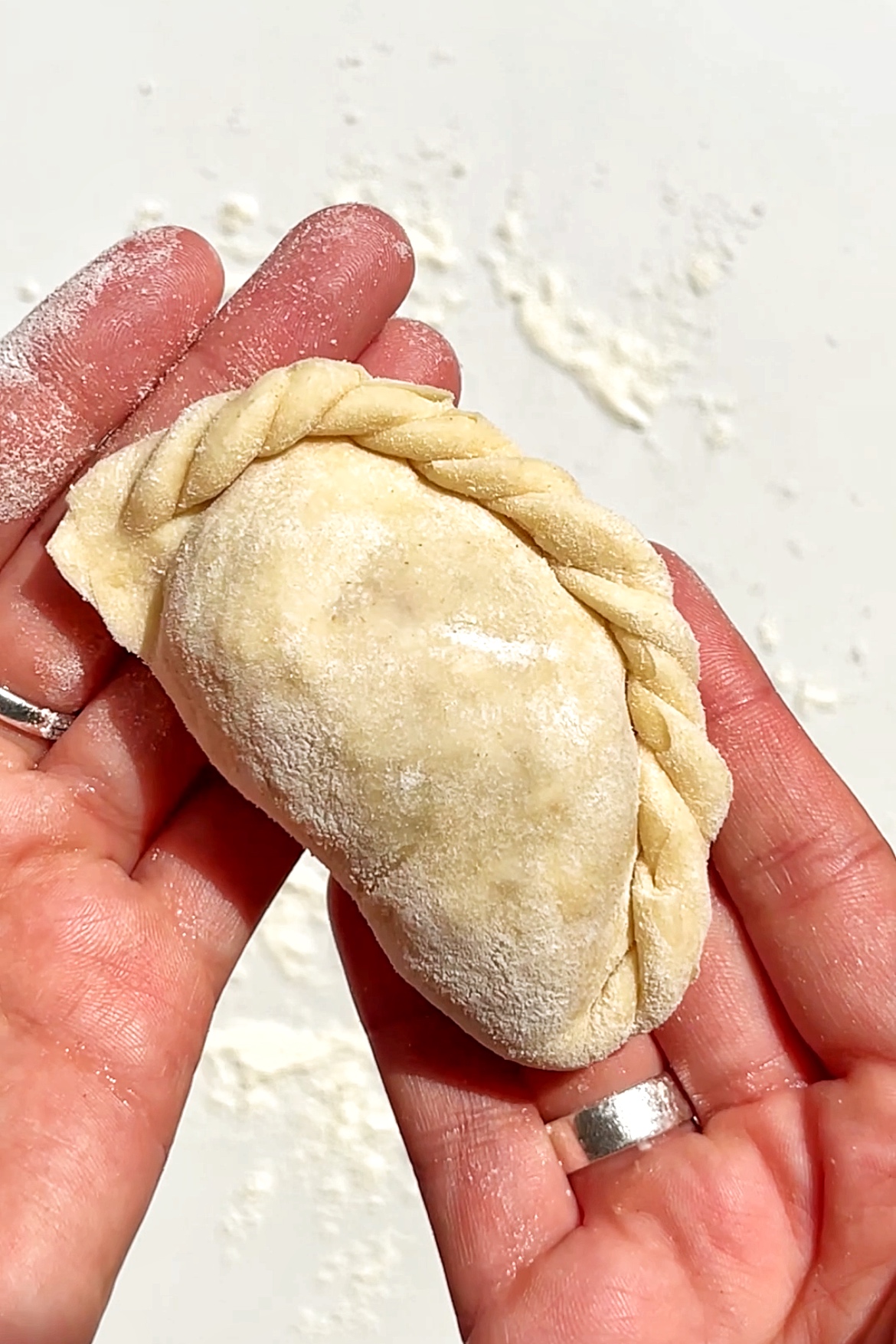 Dumpling with pleated edges.