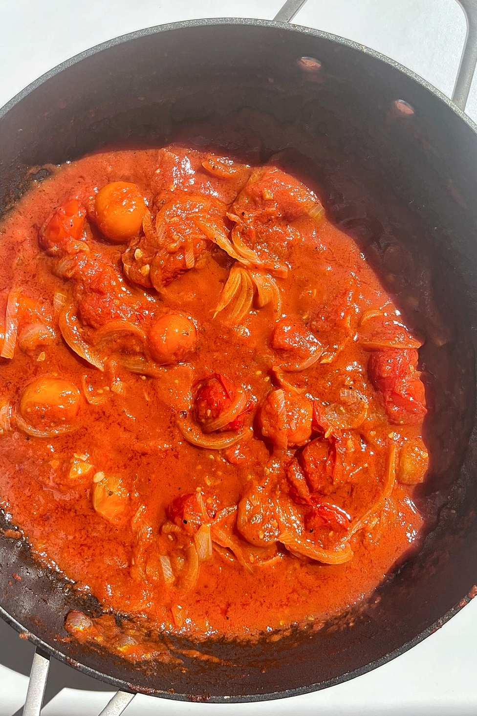Making a homemade tomato sauce.