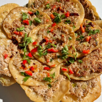 Smash Gyoza on a plate.
