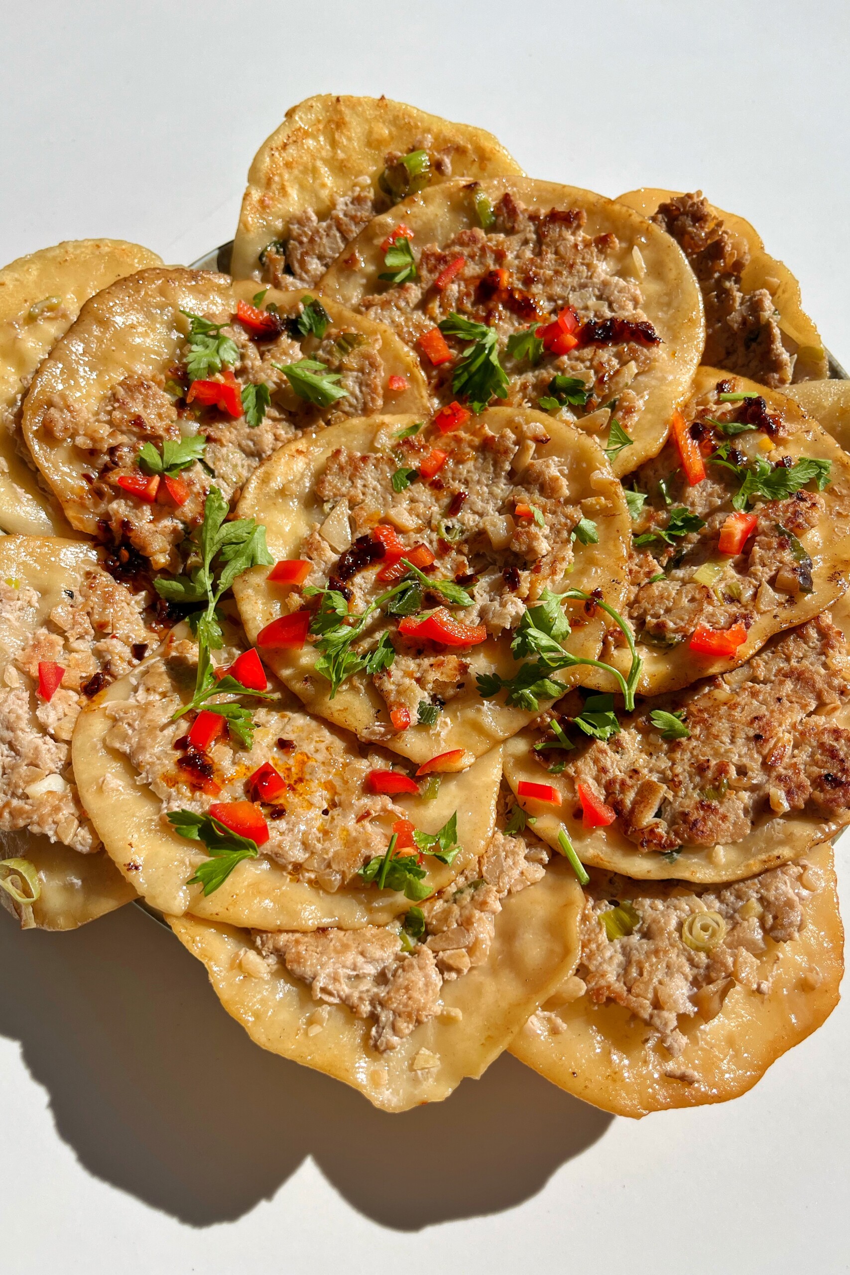 Smash Gyoza on a plate.