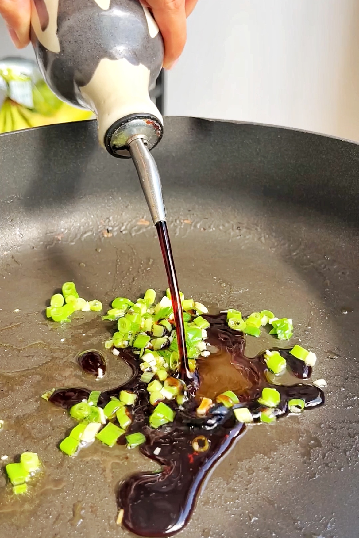 Making miso sauce for sticky miso aubergine.