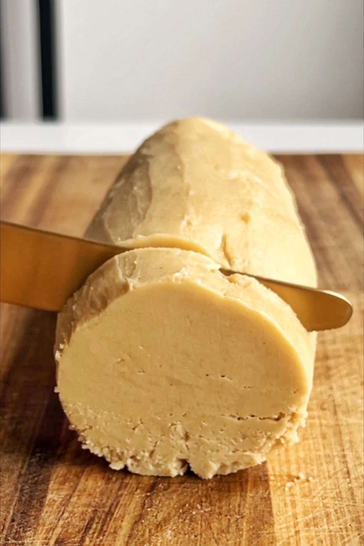Close up of slicing butter.