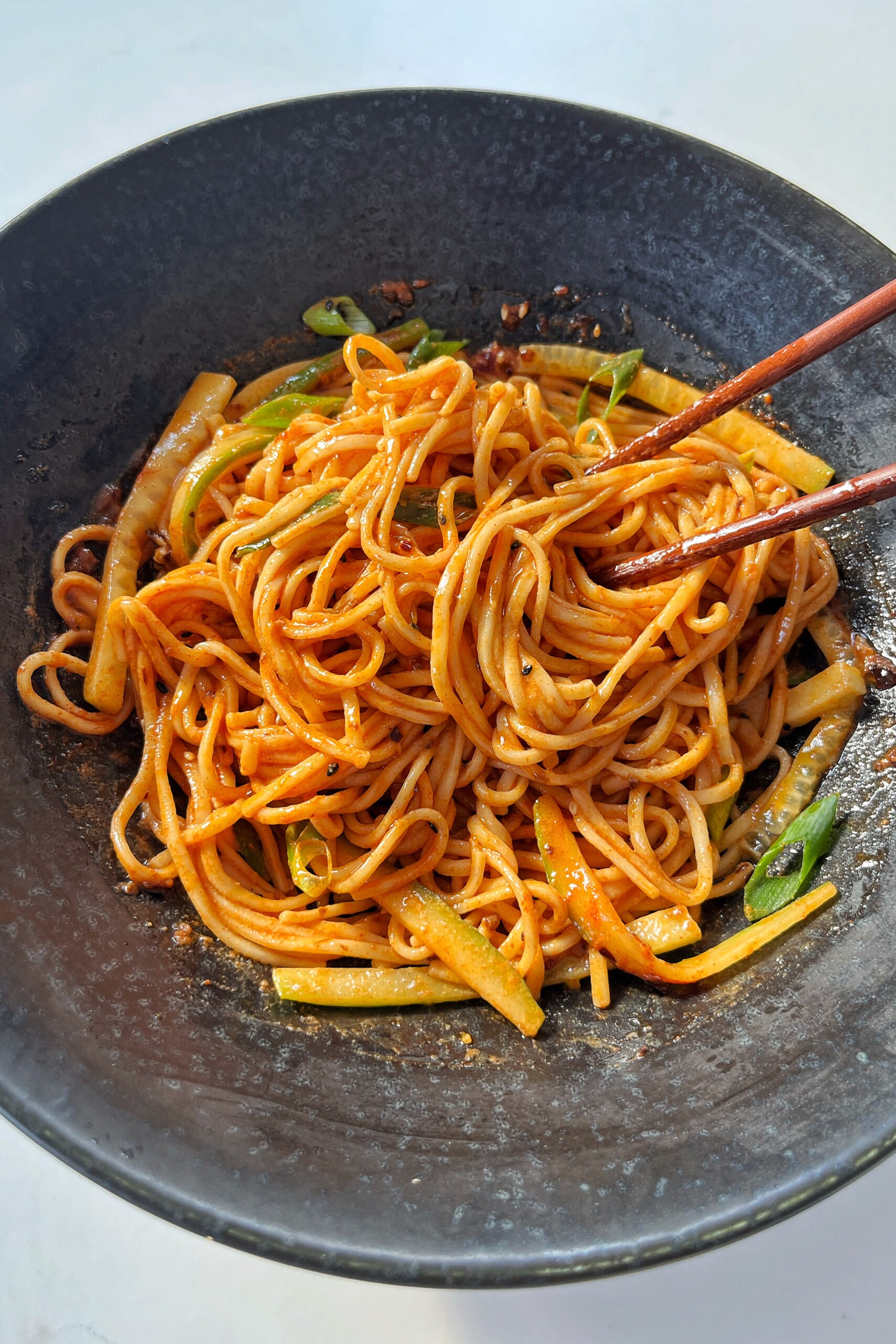 Creamy gochugaru noodles.