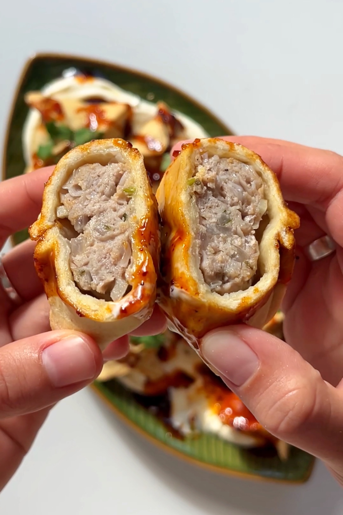 Opening of honey harissa sausage dumplings.