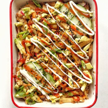 Top down photo of vegan sushi bake.