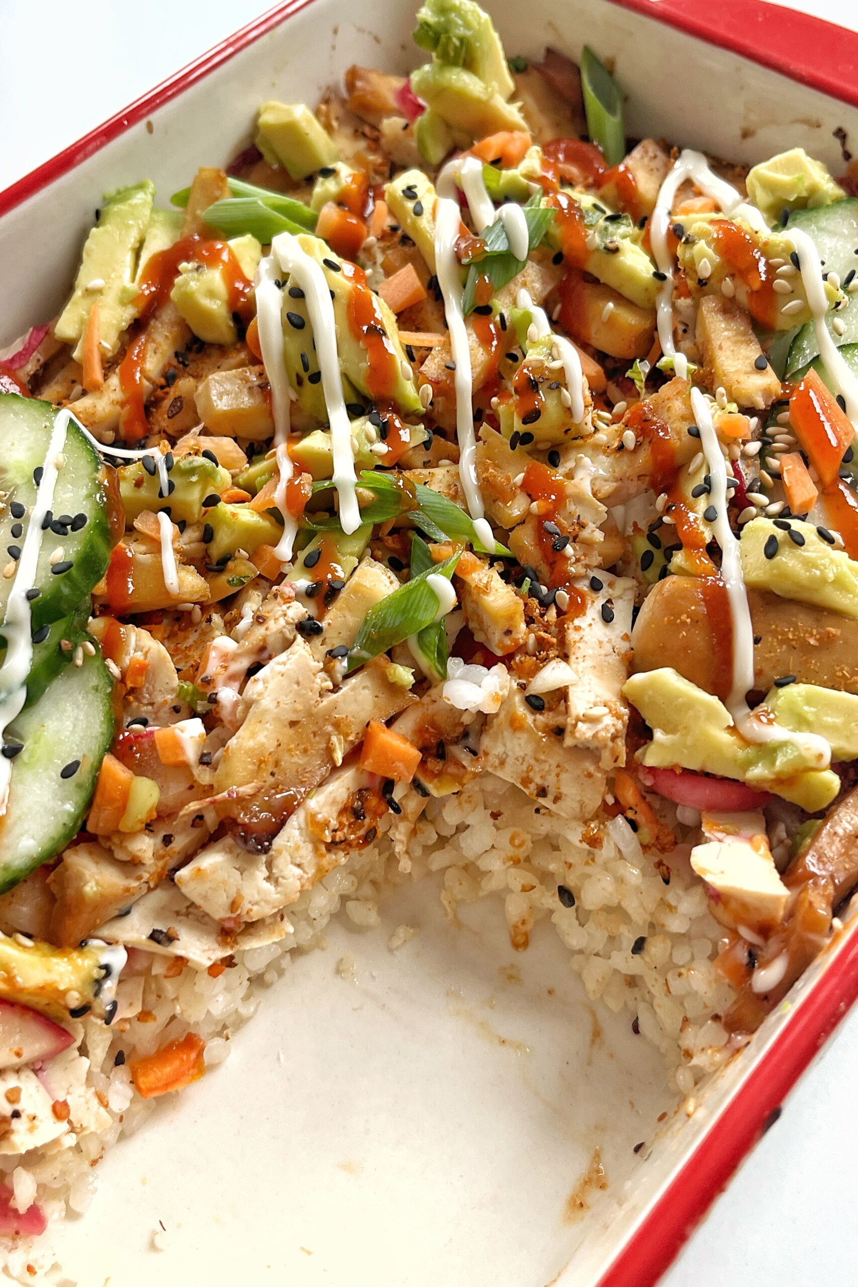 Close up of vegetarian sushi bake.