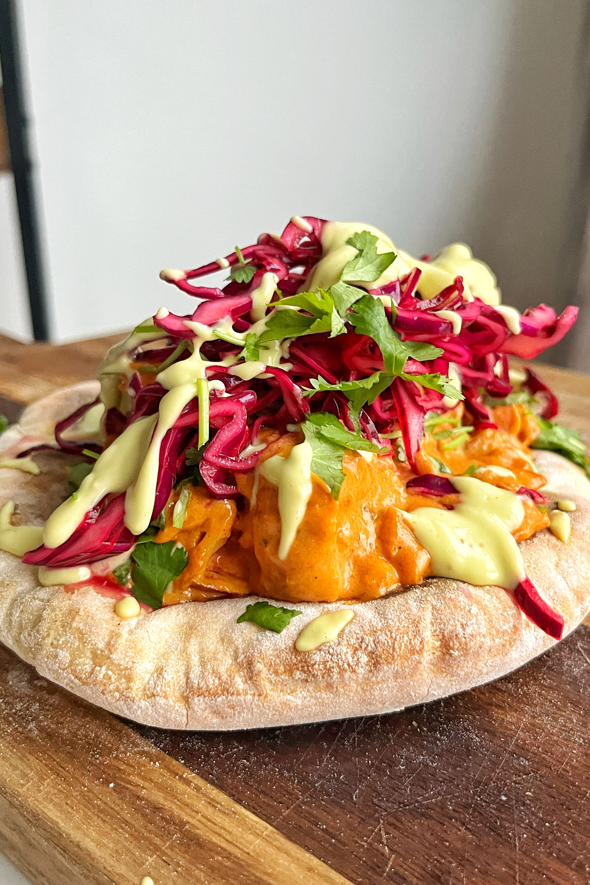 Side profile of a butter curry naan.
