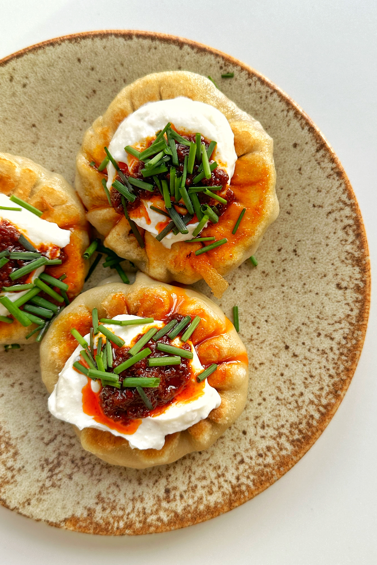 Close up of beef spinach dumplings.
