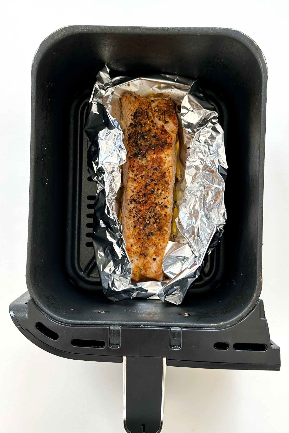 Cooked salmon in the air fryer.