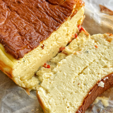 Slice of burnt Basque chilli cheesecake.