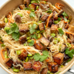 Pan of stir fried noodles vermicelli.