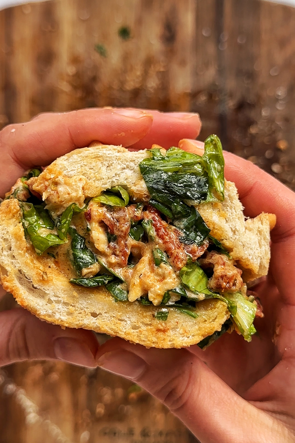 Close up shot of marry me chicken salad sandwich.