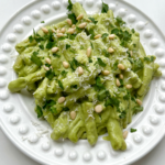 Avocado Pesto on a white plate.