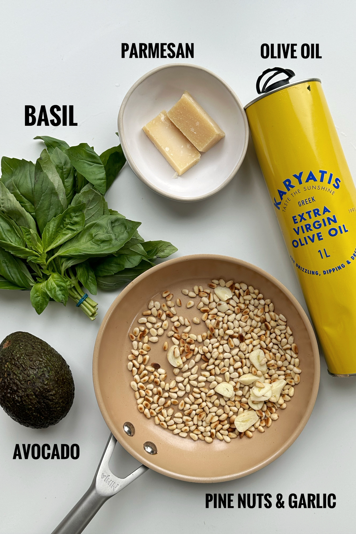 Ingredients for avocado pesto.