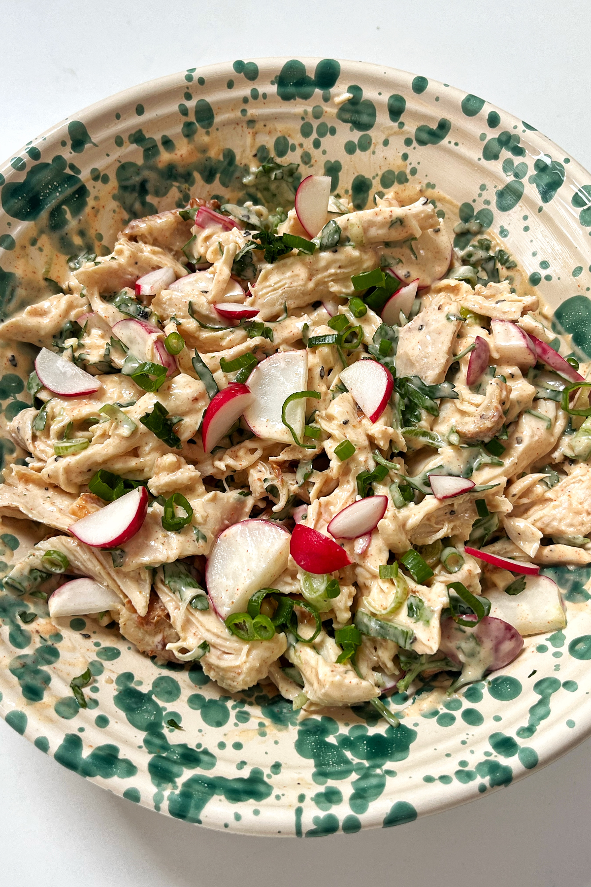 Close up of a chicken salad without celery.