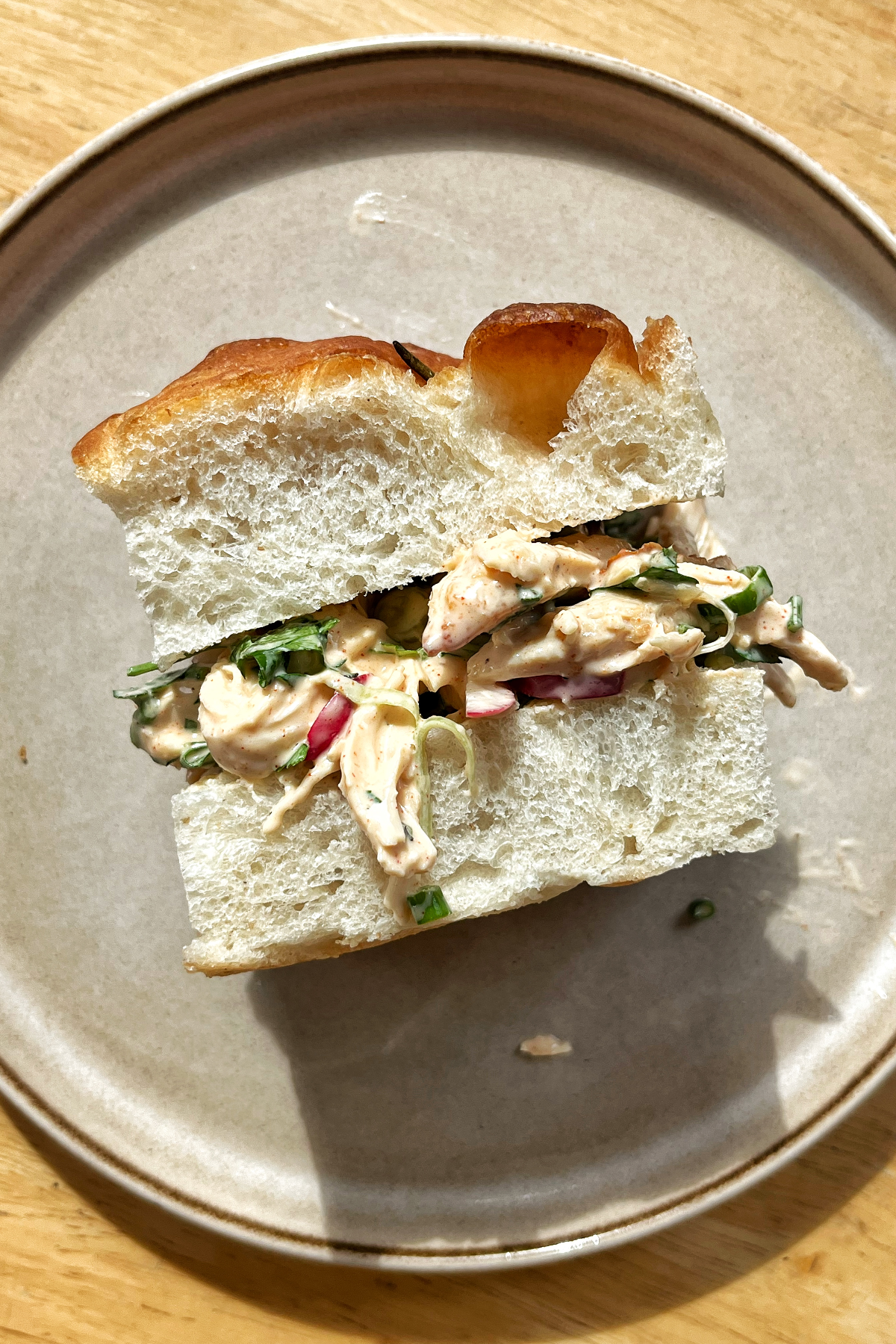 Chicken salad sandwich using focaccia.
