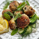 Plate of Greek meatballs also known as keftedes.