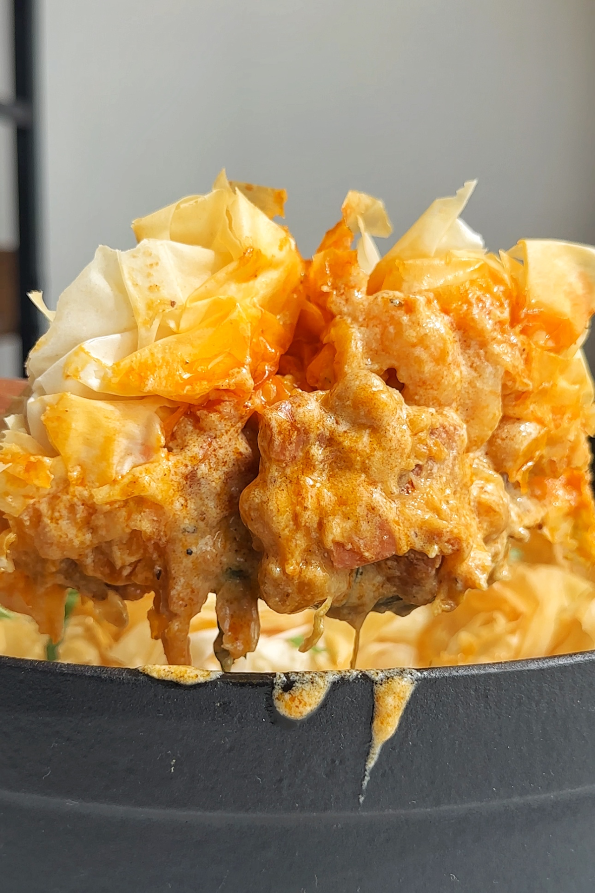 Chorizo prawn chickpea pie.