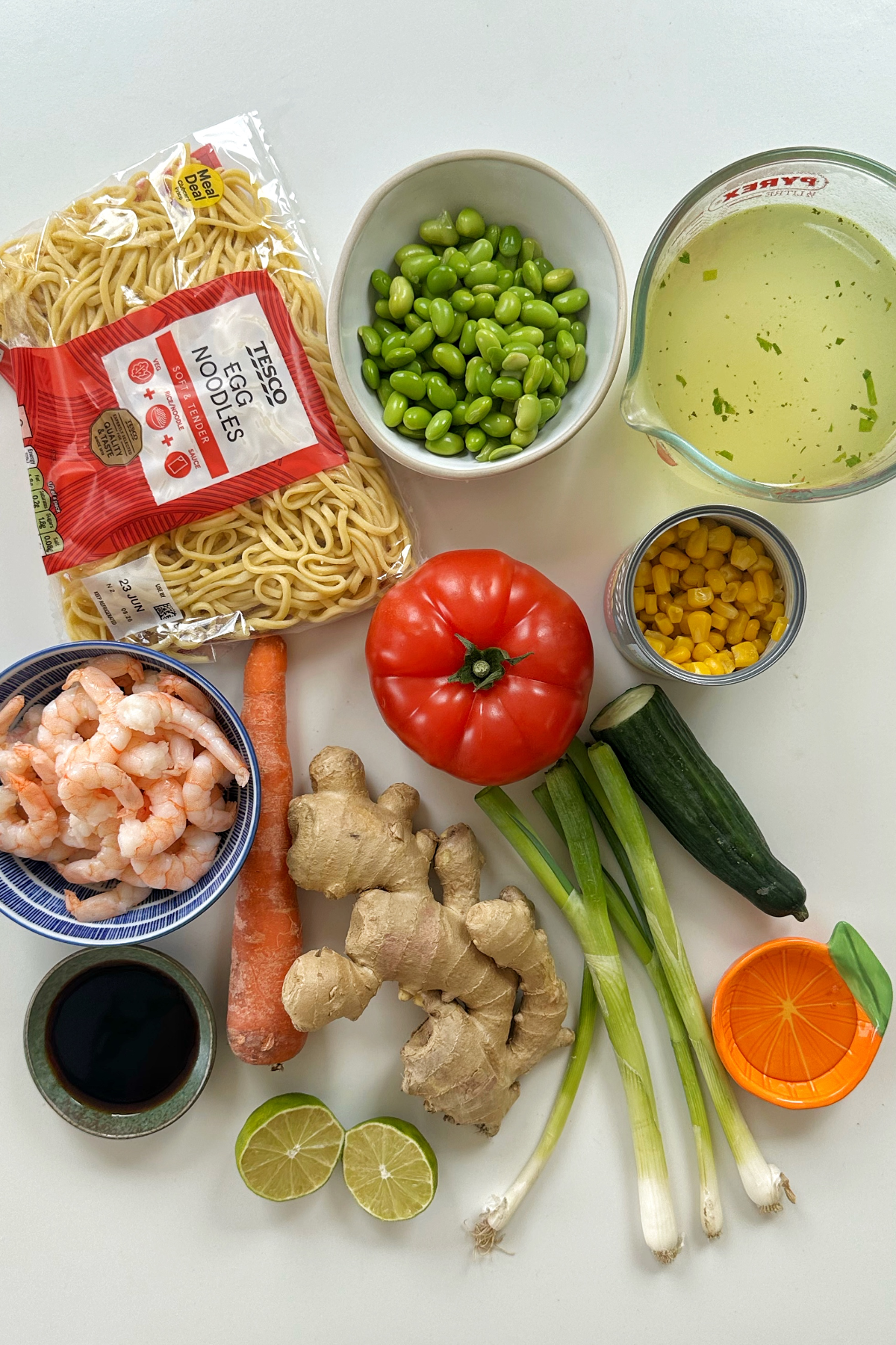 List of ingredients for cold ramen.