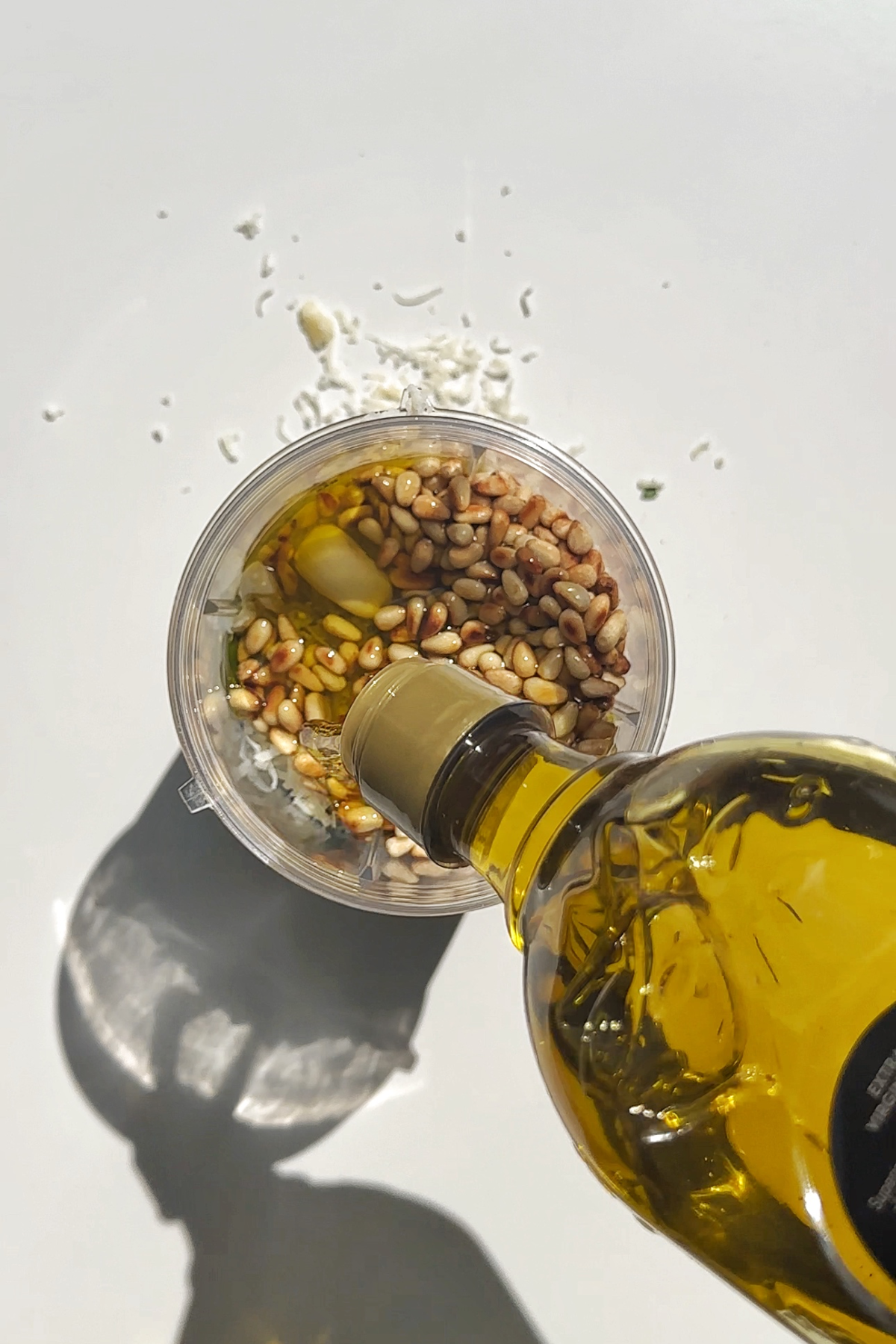 Making homemade pesto.