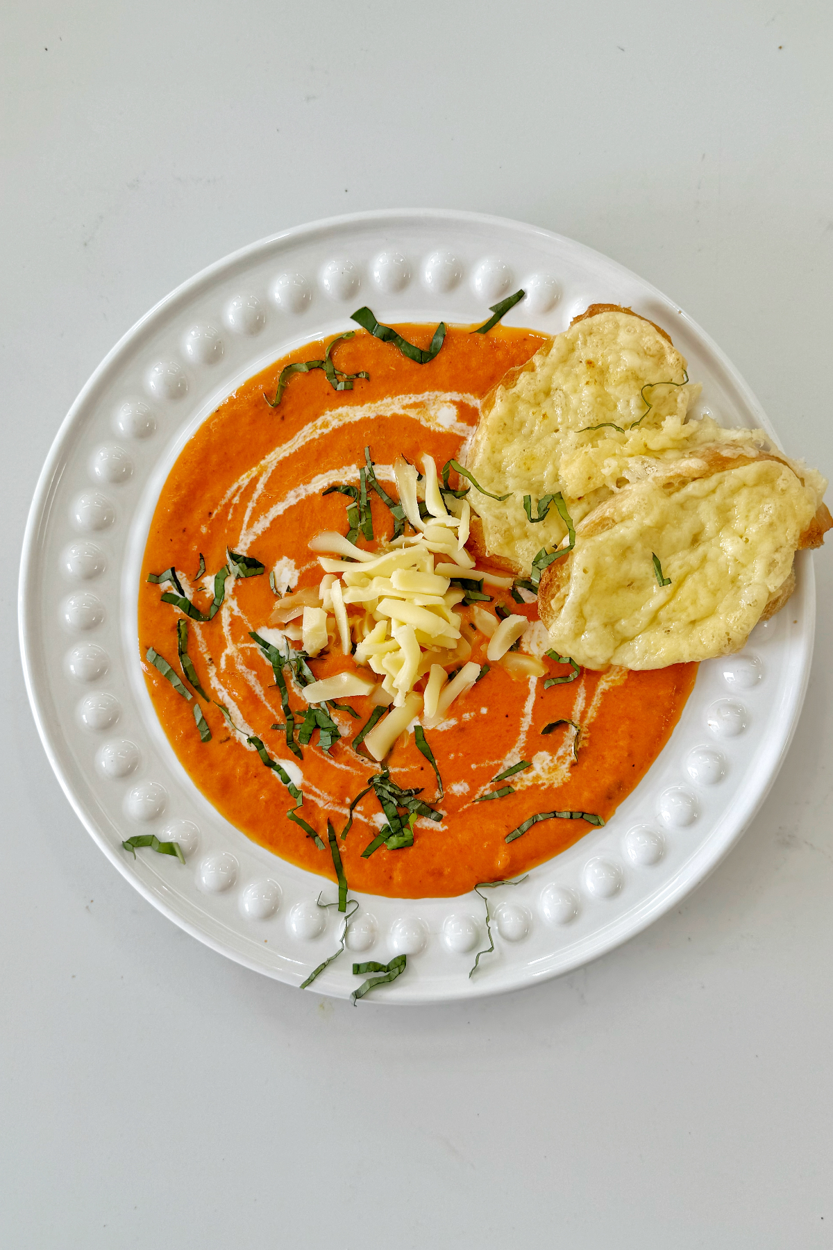 Roasted red pepper and gouda soup.