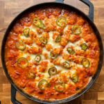 Cowboy casserole topped with tater tots.