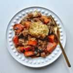 Beef stew with dumplings.