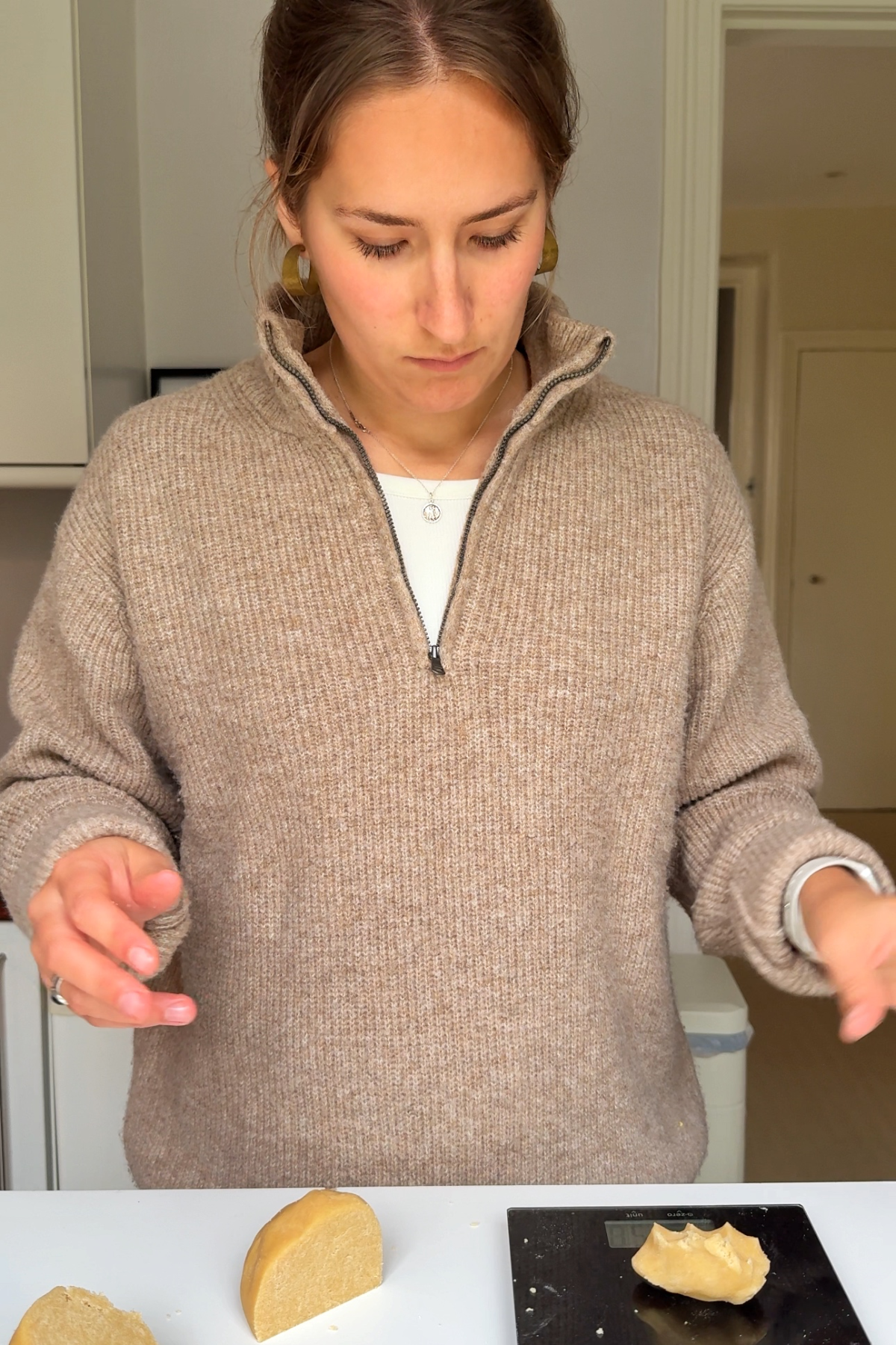 Weighing the dough into portions.