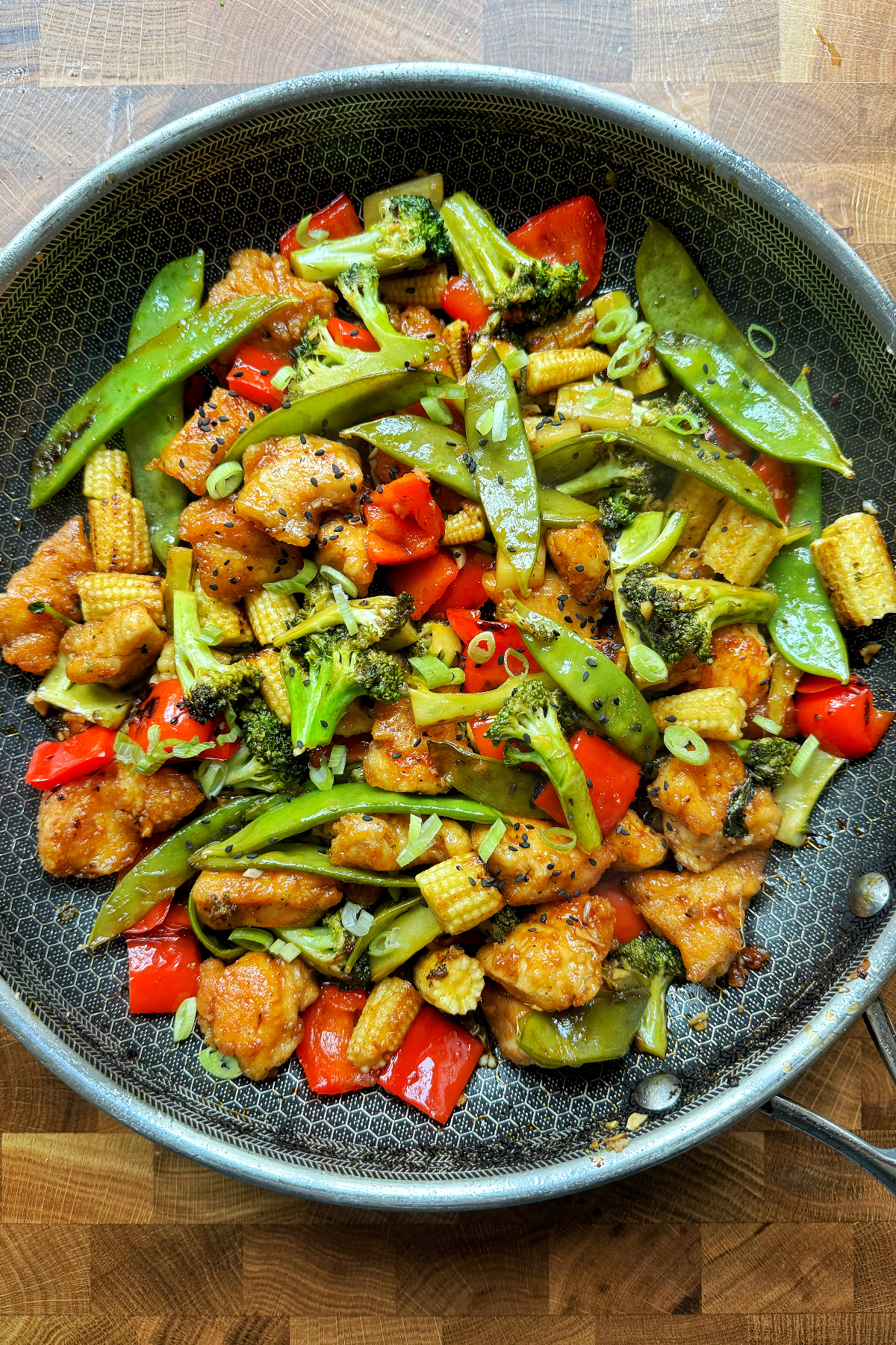 Shot of the final teriyaki chicken stir fry recipe. 
