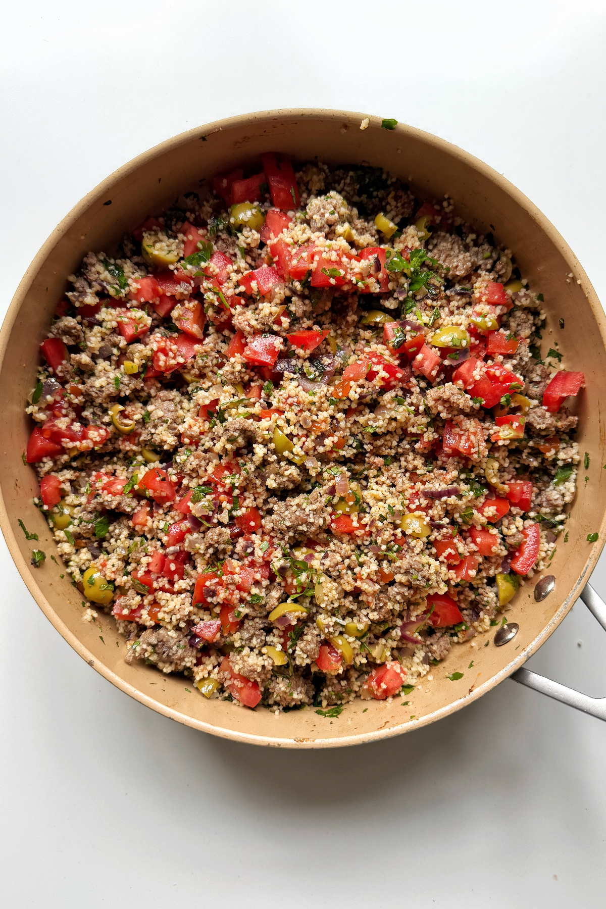 The final filling mixture for ground turkey stuffed peppers.