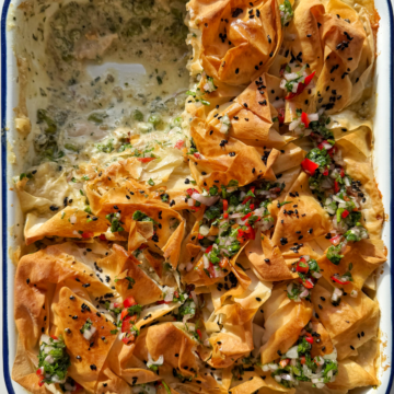 Chicken pot pie with filo dough.