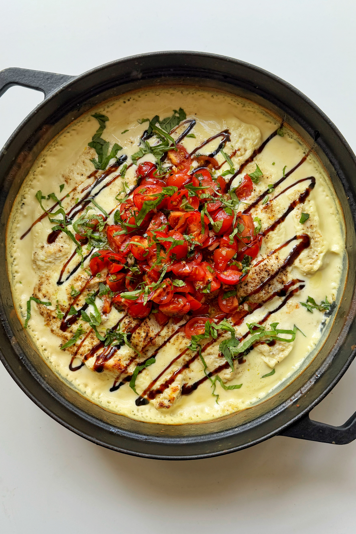 The final bruschetta chicken bake dish.