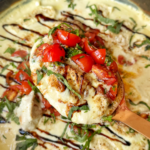 Spoonful of the chicken bruschetta bake.