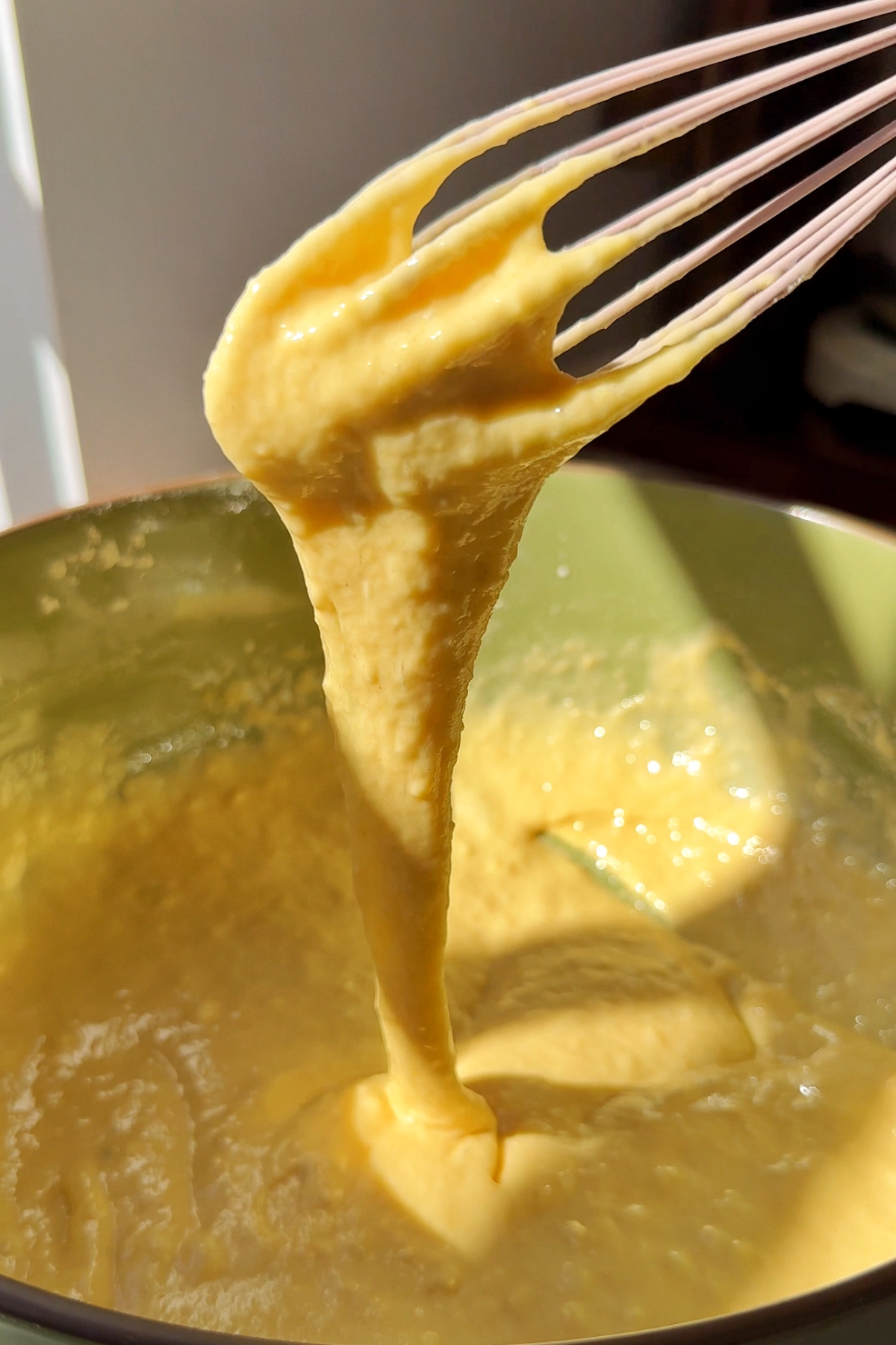 Making the batter for okonomiyaki.