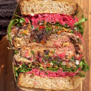 Cross section of lamb sandwich.