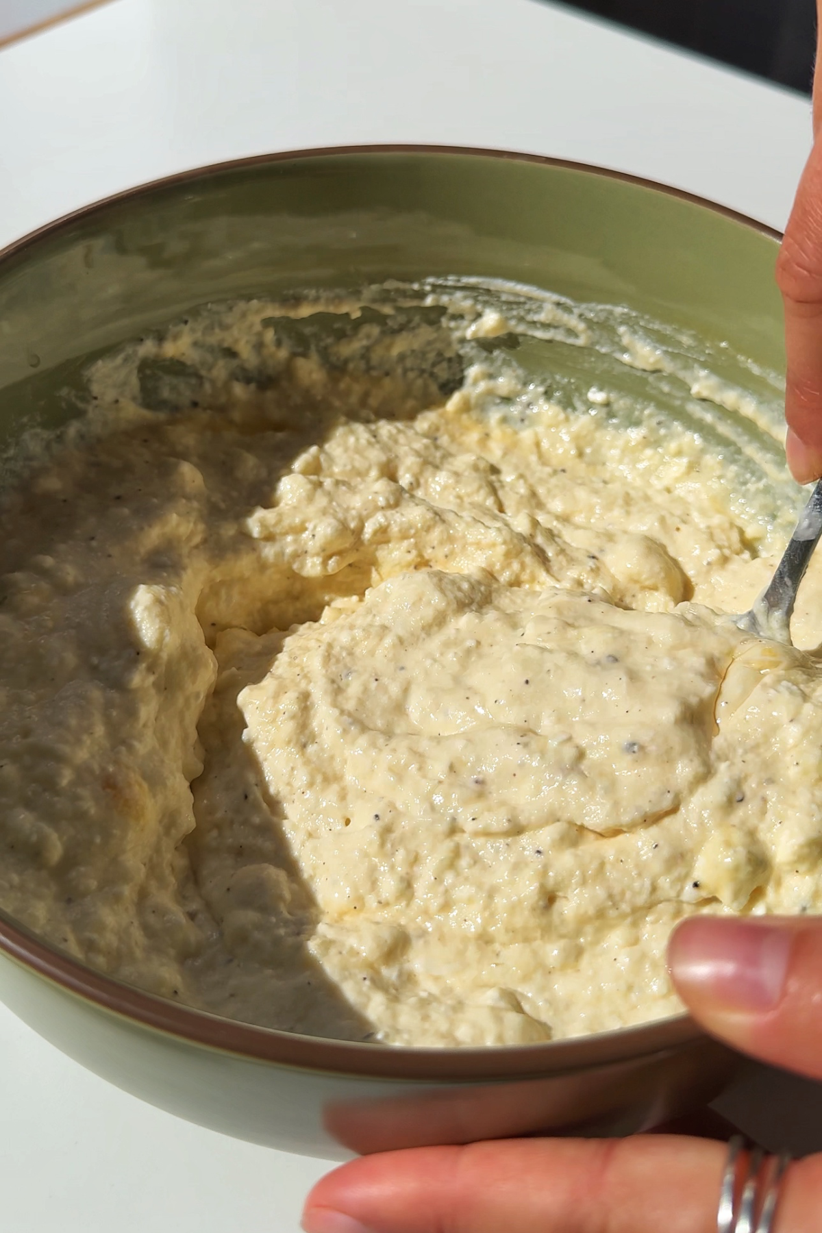 Making the cheese filling.