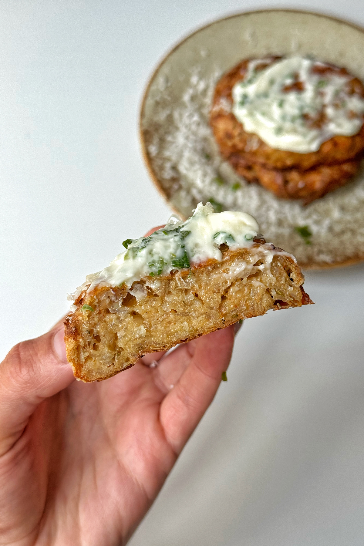 Cross section of hash browns cooked in the air fryer.