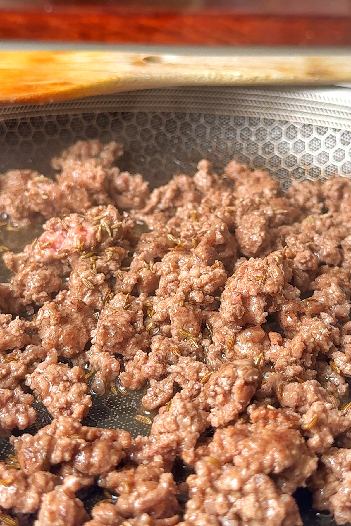 Frying off ground beef in a pan.