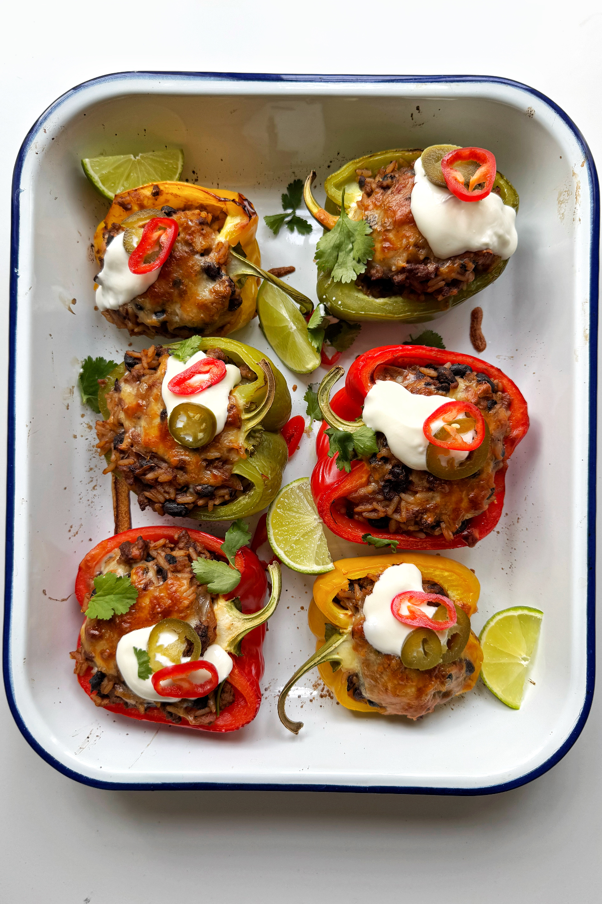 tray with stuffed bell peppers.
