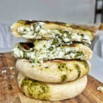 Spring feta flatbreads made with yogurt stacked on top of each other