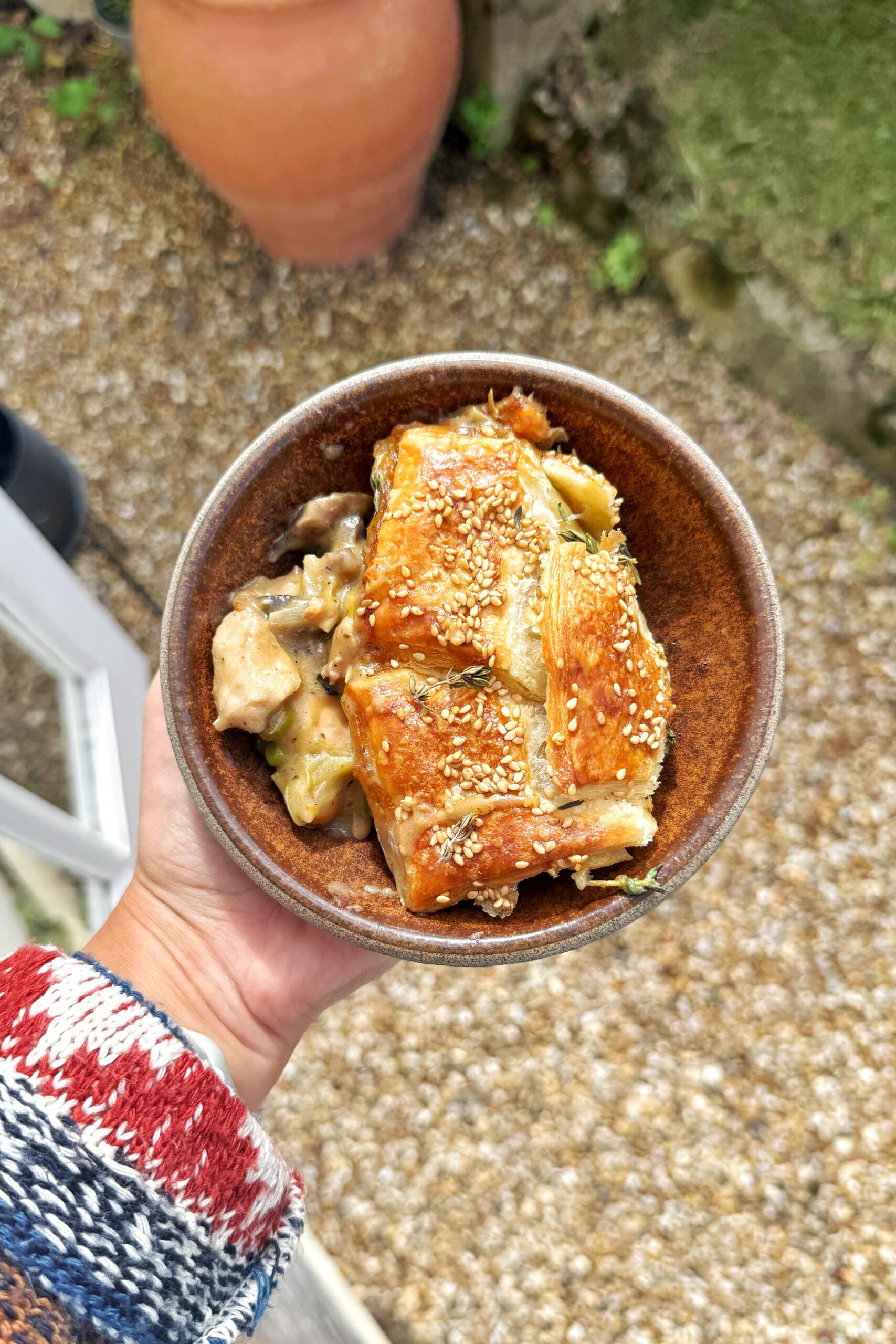 Serving of chicken pot pie with cream of chicken soup.