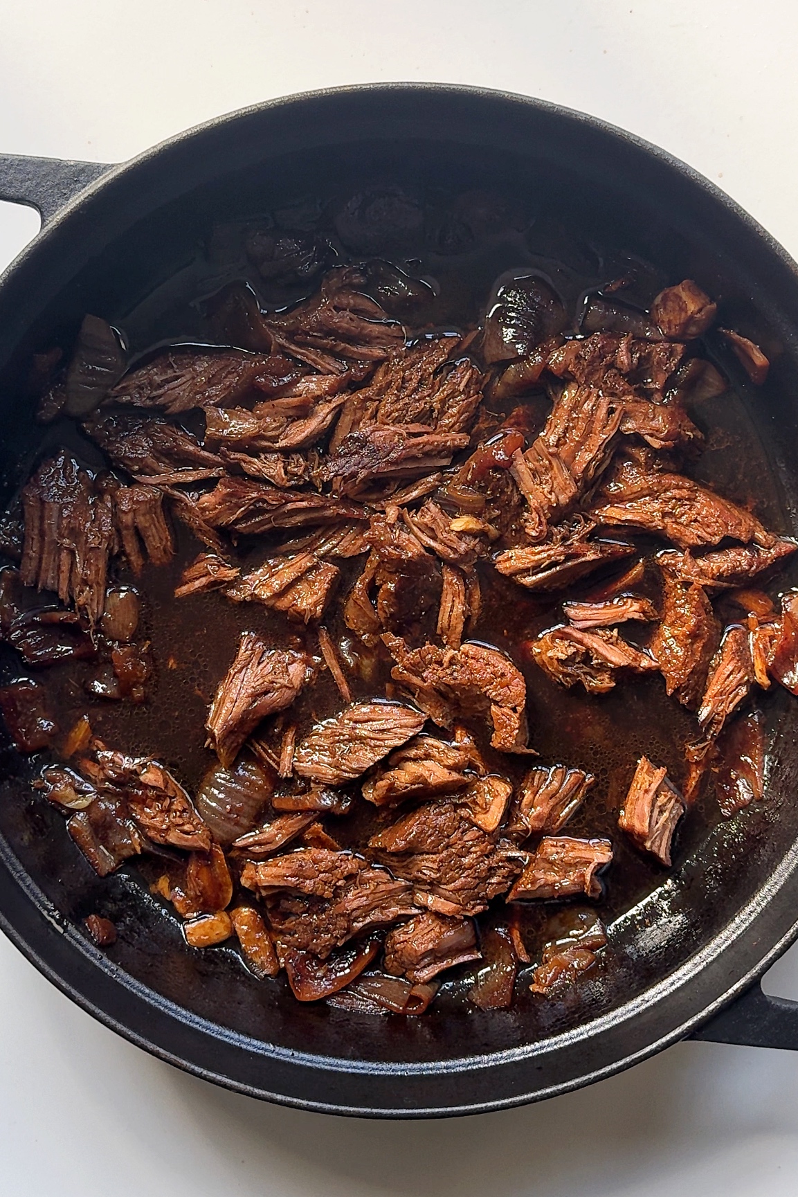 Pulled apart slow cooked beef for ramen.