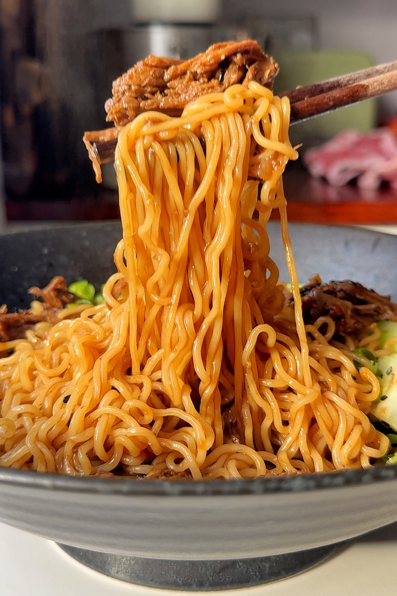 beef and ramen noodle pull.